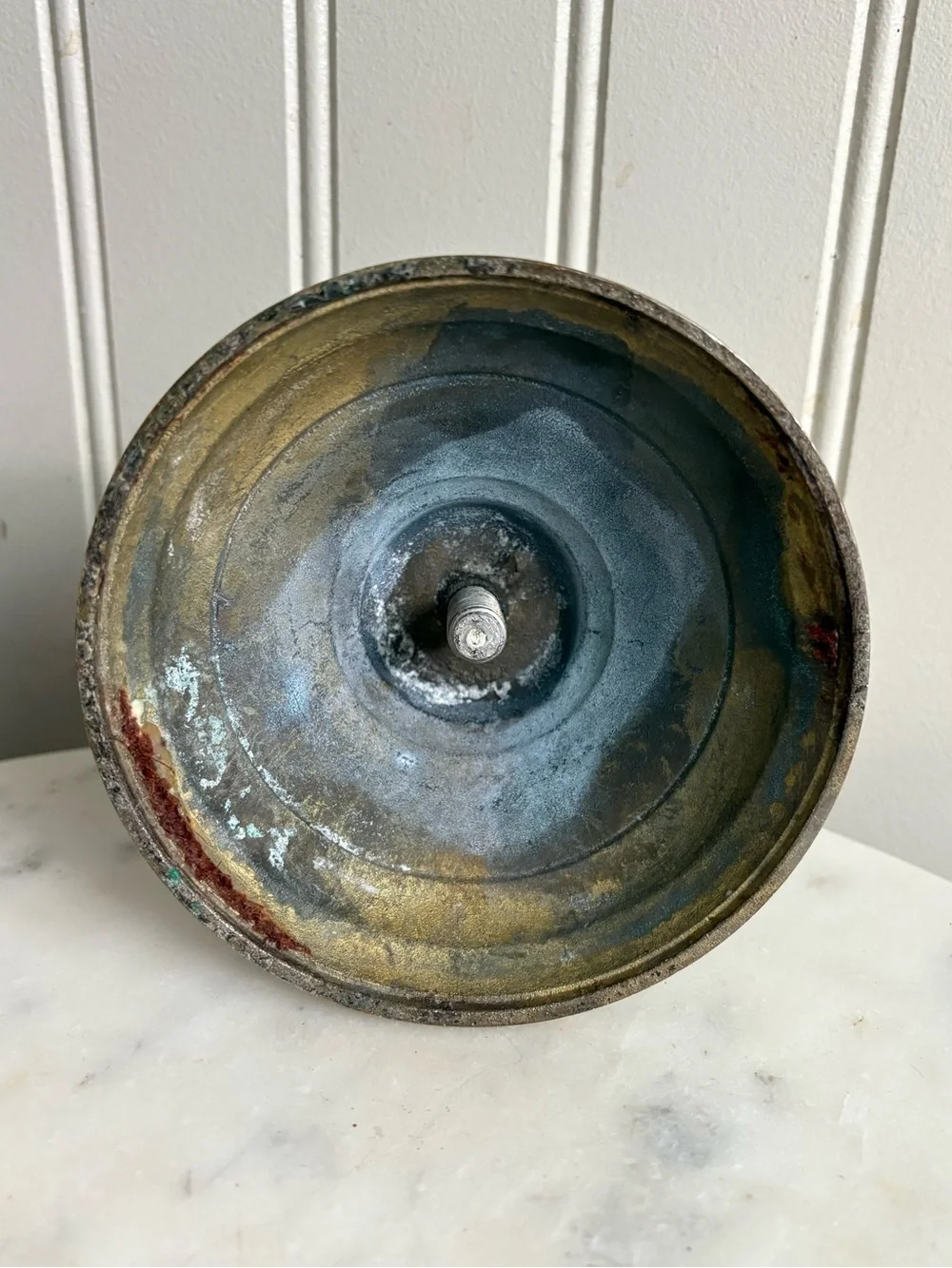 Vintage Pillar Candle Holder Base Brushed Metal Finish 3” Width Farmhouse VTG